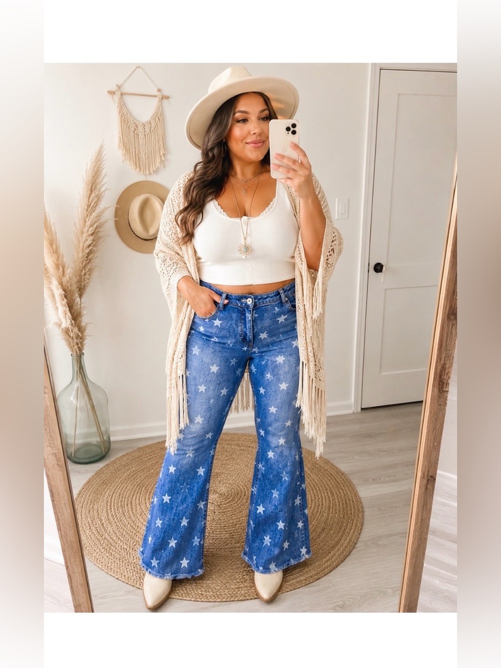 Anna Kaci Star Print High Rise Flare Jeans Size 14